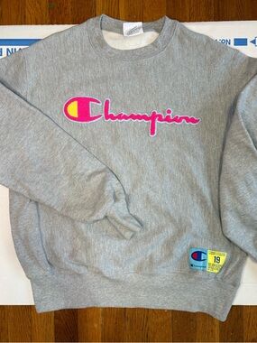 Champion Gray Reverse Weave Sweatshirt with Blue Tag